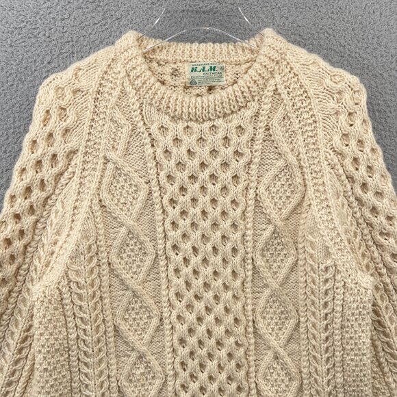 Vintage Mens Irish Fisherman Sweater KAM Knitwear Aran Hand Knits Wool 42 Medium - Picture 6 of 14